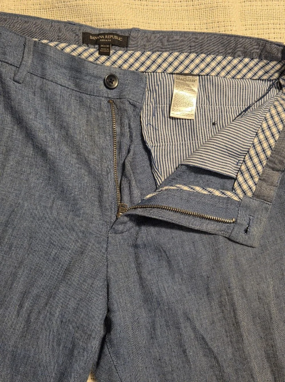 Banana Republic Men's Pants 36x30 Blue Linen Cotton Aiden Fit